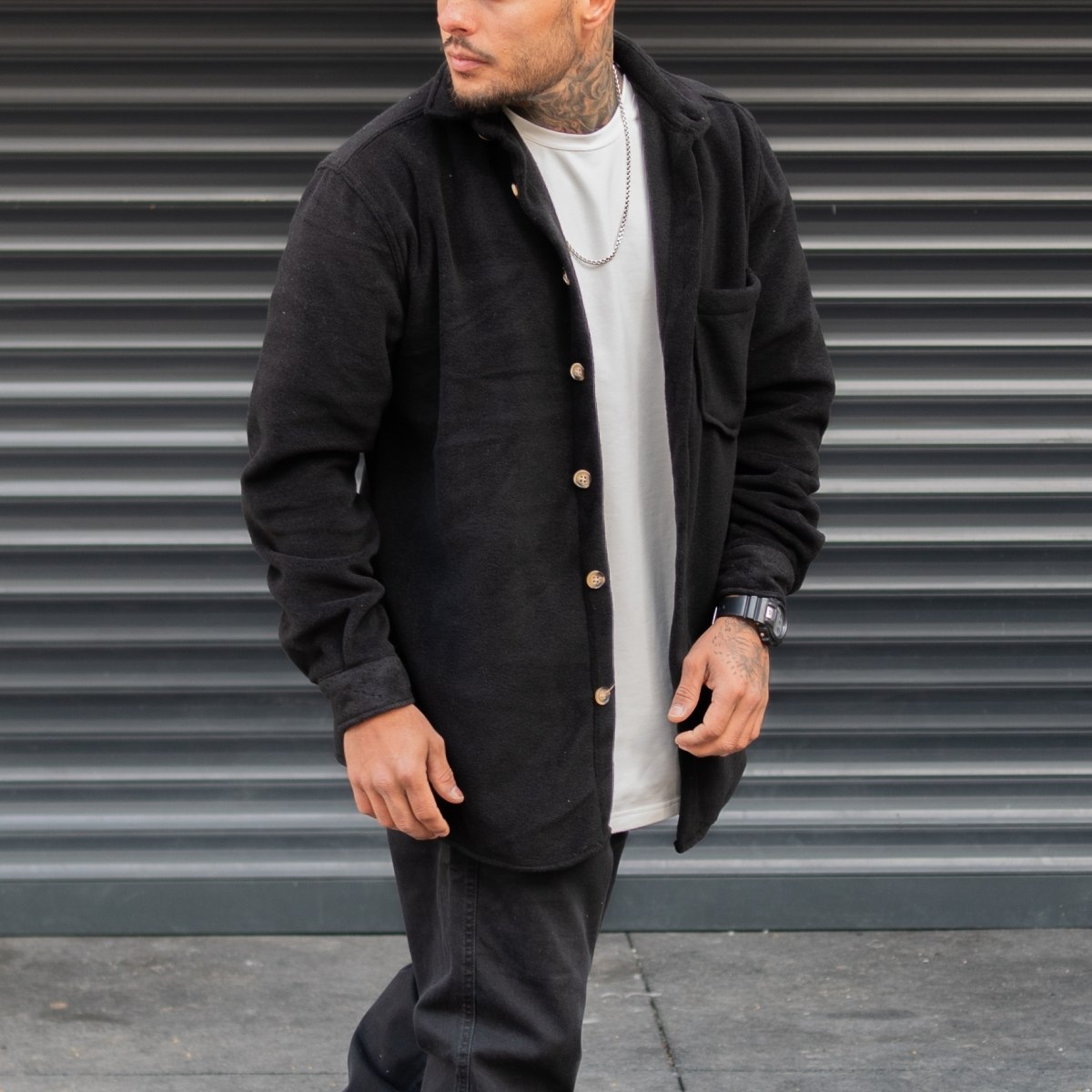 Men's Oversize Shirt Fleece Fabric Black | Martin Valen