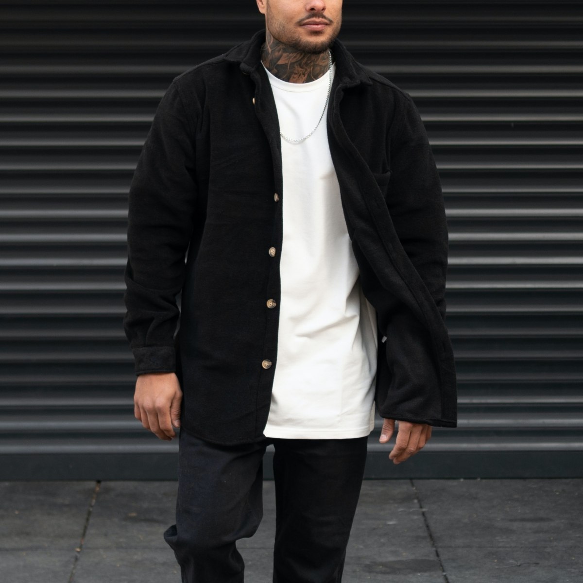 Men's Oversize Shirt Fleece Fabric Black | Martin Valen