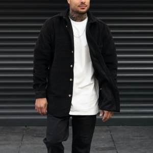 Men's Oversize Shirt Fleece Fabric Black - 4