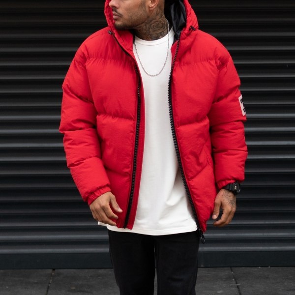 Men's Puffer Jacket With Hood Red