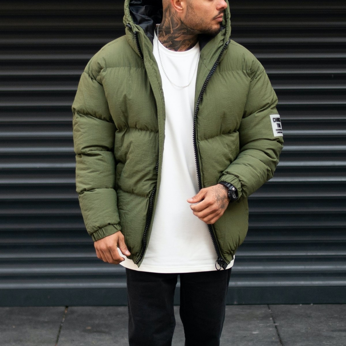 Men's Puffer Jacket With Hood Khaki