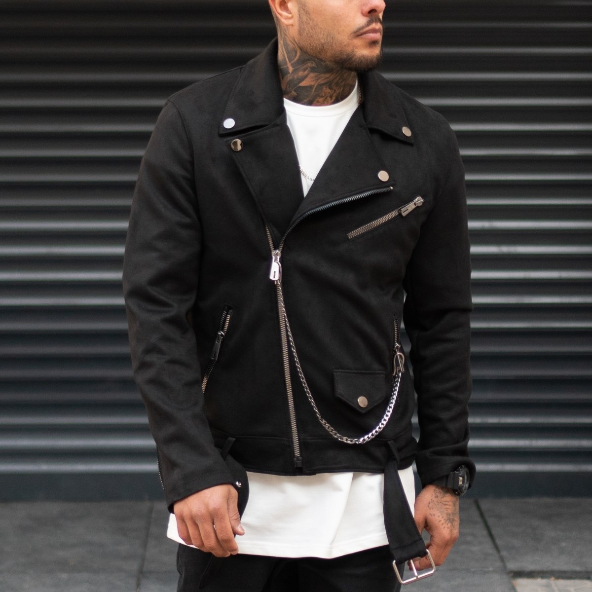 Mens Suede Bomber Jacket Black 