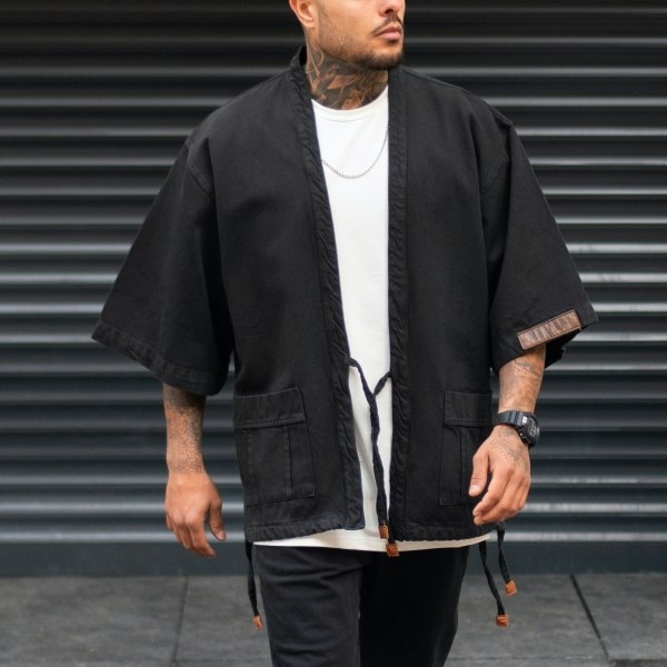 Men's Denim Kimono Jacket Black - 1
