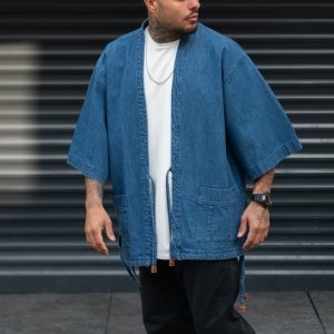 Men's Denim Kimono Jacket Dark Blue