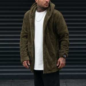 Men's Oversize Cardigan Fleece With Pocket Khaki - 1