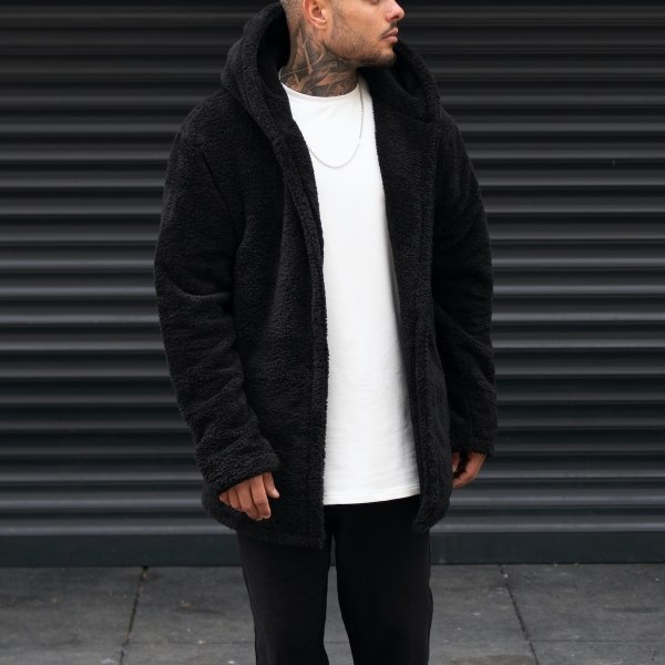 Men's Oversize Cardigan Fleece With Pocket Black - 2