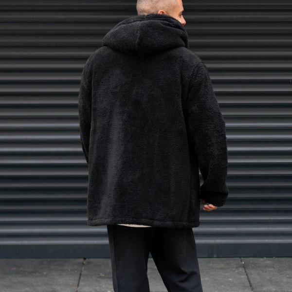 Men's Oversize Cardigan Fleece With Pocket Black - 4