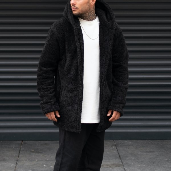 Men's Oversize Cardigan Fleece With Pocket Black - 5