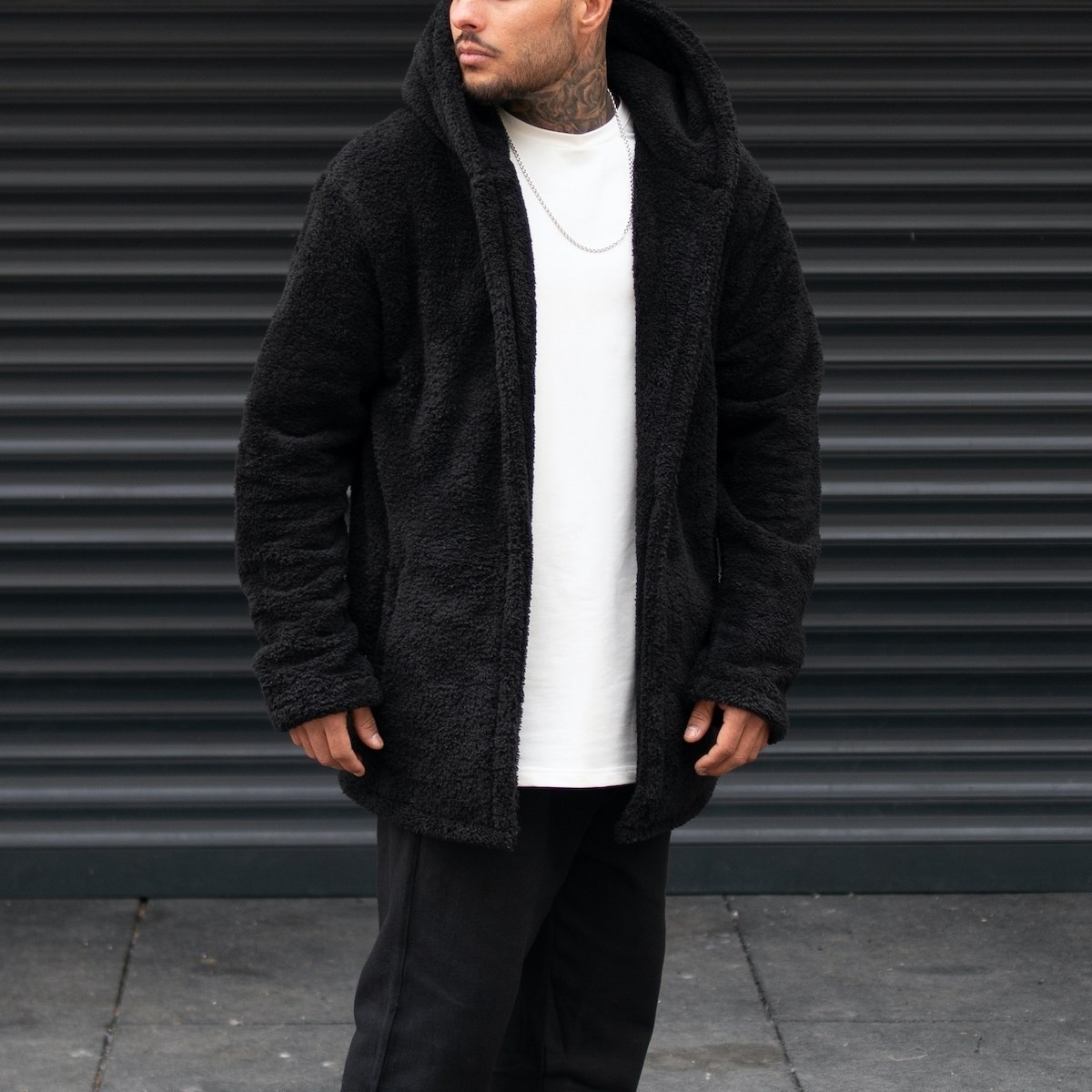 Men's Oversize Cardigan Fleece With Pocket Black | Martin Valen