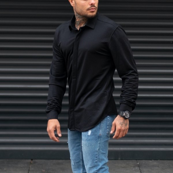 Men's Hidden Button Shirt Black - 2