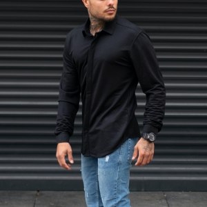 Men's Hidden Button Shirt Black - 2