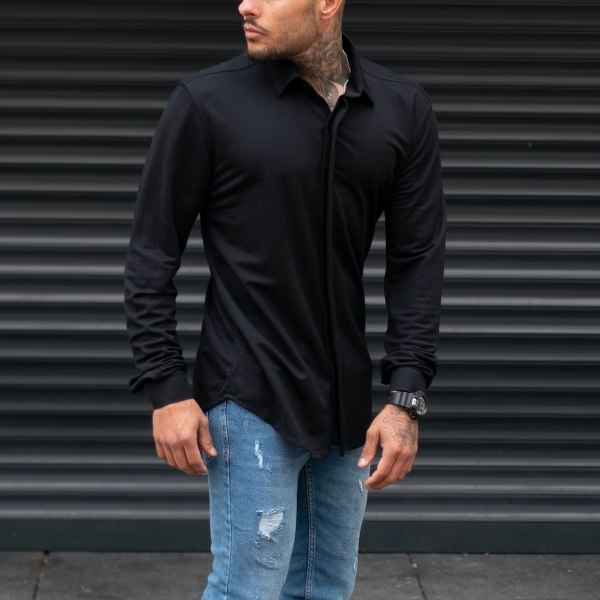 Men's Hidden Button Shirt Black - 3