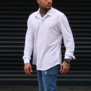 Men's Hidden Button Shirt White - 3