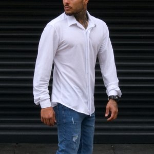 Men's Hidden Button Shirt White - 4