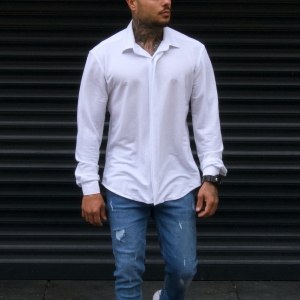 Men's Hidden Button Shirt White - 1