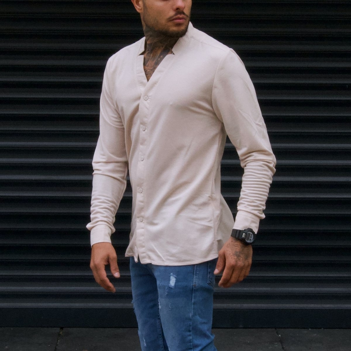 Men's Oversize Shirt Sport Collar Beige