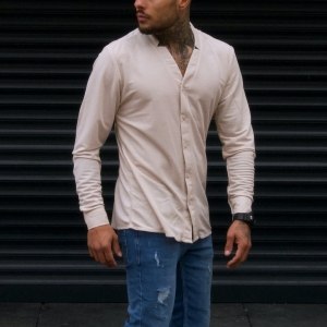 Men's Oversize Shirt Sport Collar Beige - 2