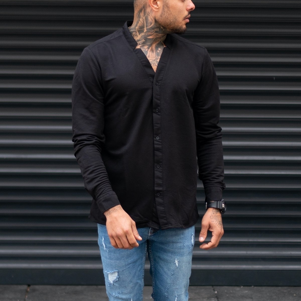 Men's Oversize Shirt Sport Collar Black - 1