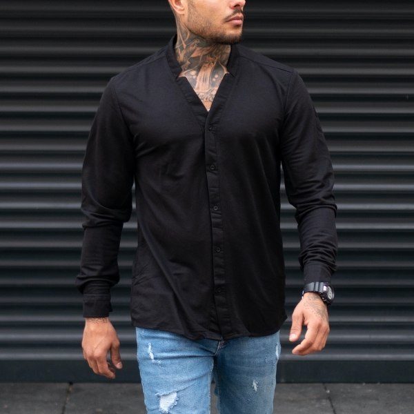 Men's Oversize Shirt Sport Collar Black - 5