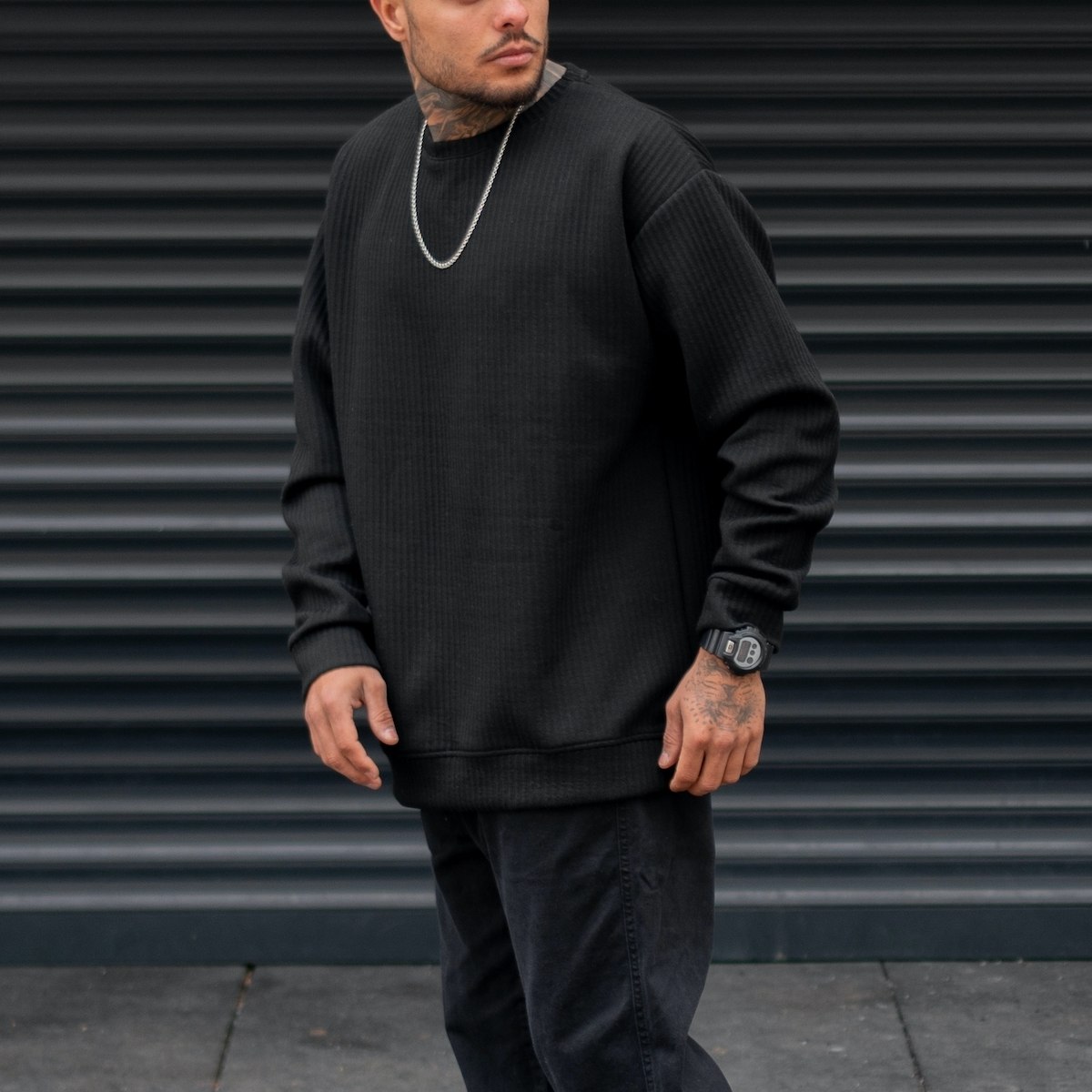 Men's Oversize Sweatshirt Round Neck Black | Martin Valen