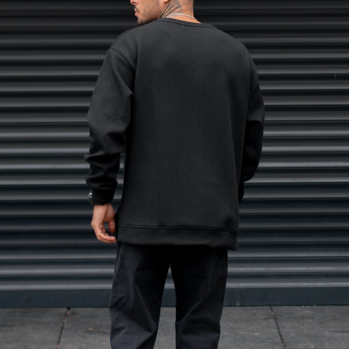 Men's Oversized Sweatshirt Round Neck Black | Martin Valen
