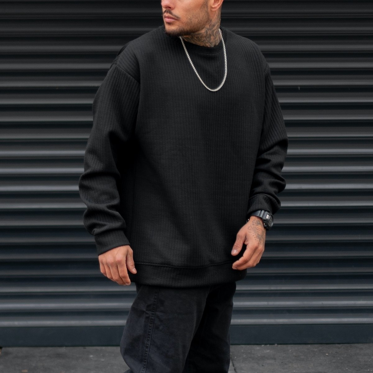 Men's Oversized Sweatshirt Round Neck Black | Martin Valen
