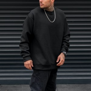 Men's Oversize Sweatshirt Round Neck Black - 3