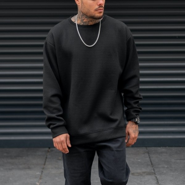 Men's Oversize Sweatshirt Round Neck Black - 4