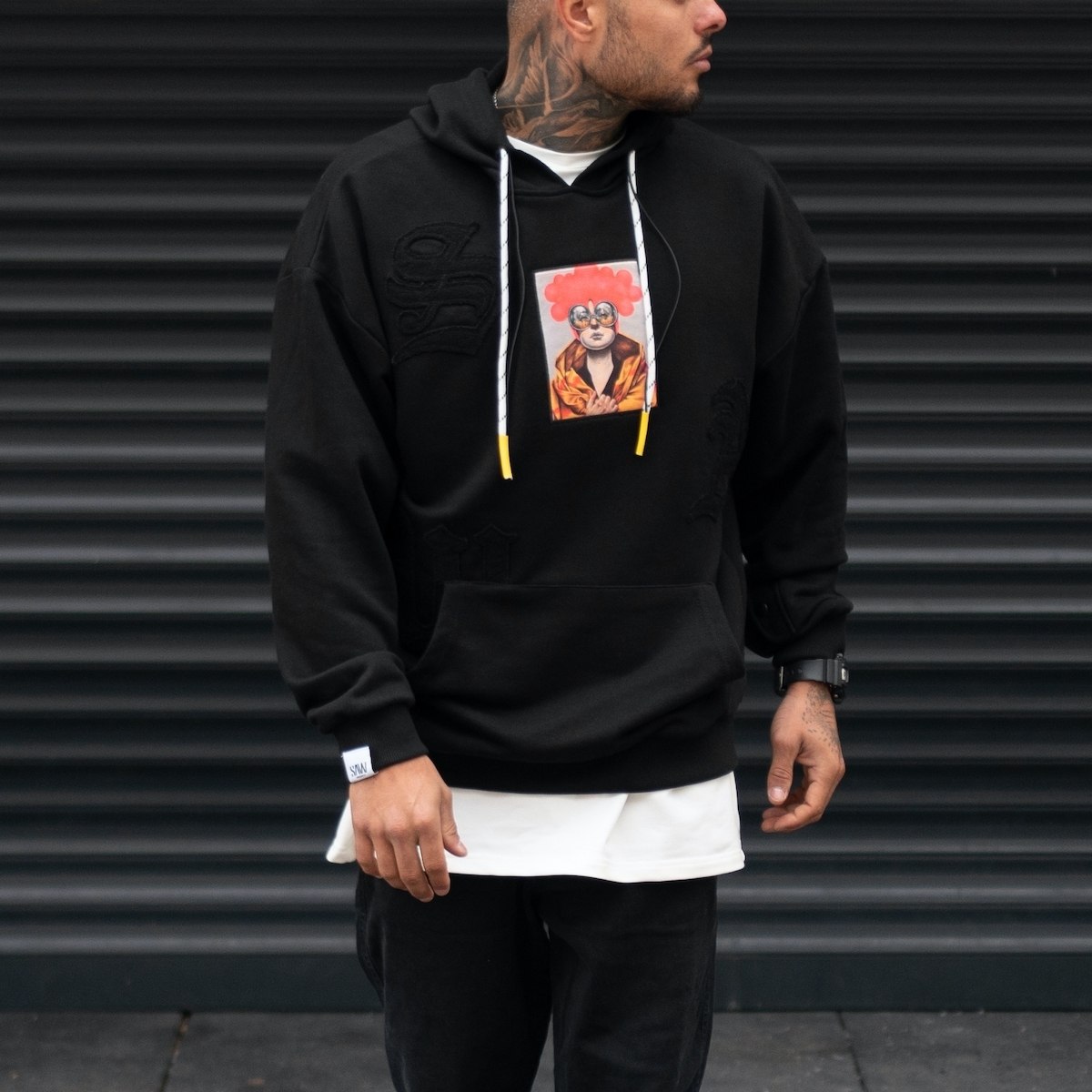Men's Oversize Hoodie Designer Sweatshirt Digital Embroidery Black - 1