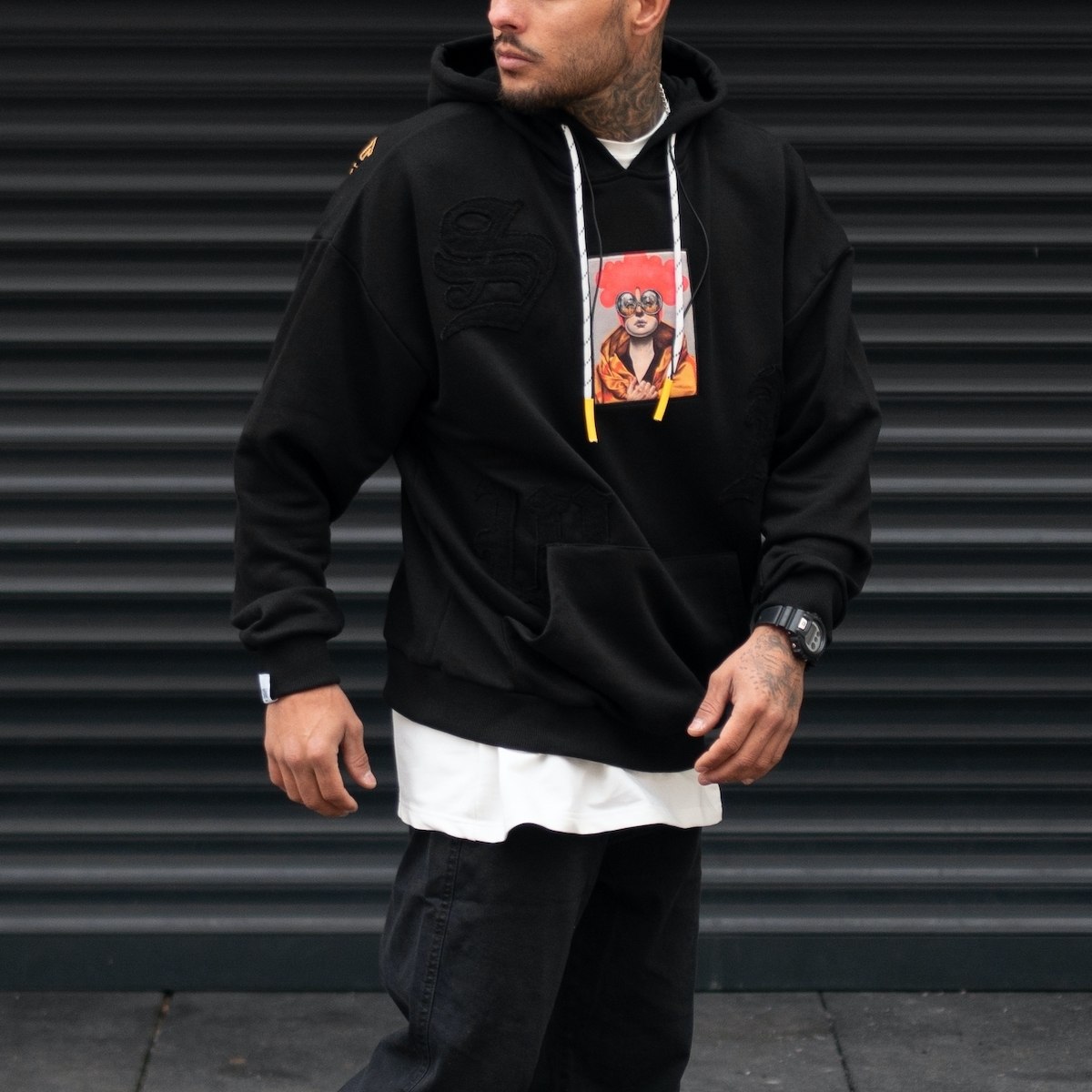 Men's Oversize Hoodie Designer Sweatshirt Digital Embroidery Black | Martin Valen