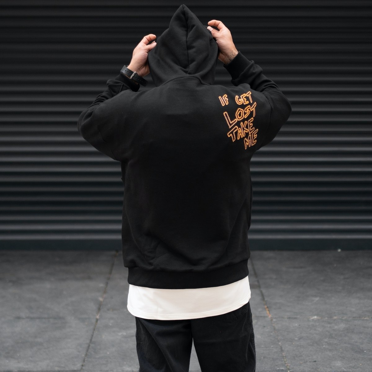Men's Oversize Hoodie Designer Sweatshirt Digital Embroidery Black | Martin Valen