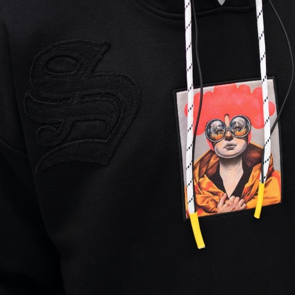 Men's Oversize Hoodie Designer Sweatshirt Digital Embroidery Black - 4
