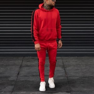 Men's Black-Stripped Red Tracksuit - 1