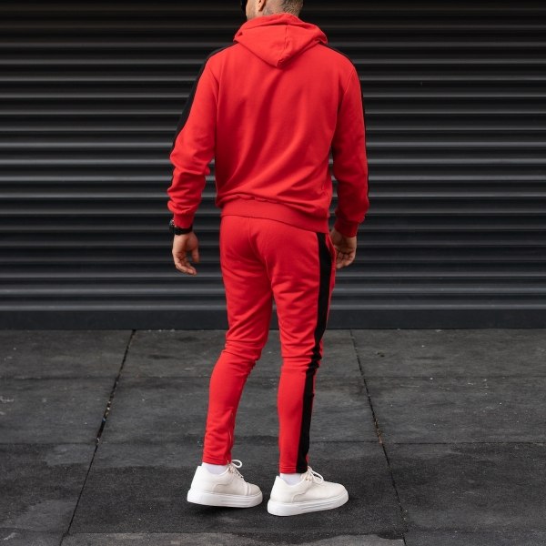 Men's Black-Stripped Red Tracksuit - 5