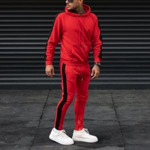 Men's Black-Stripped Red Tracksuit - 3