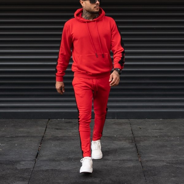 Men's Black-Stripped Red Tracksuit - 4