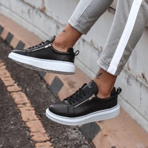 Plateforme Sneakers Designer Zip Basket Noir-Blanc - 1