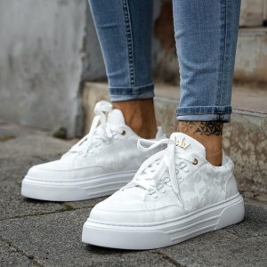 Uomo Basse Sneakers Scarpe Mimetico-Bianco - 5
