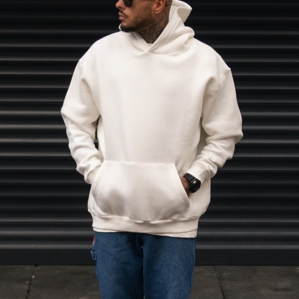 Men's Oversize Hoodie With Kangaroo Pocket In White - 2