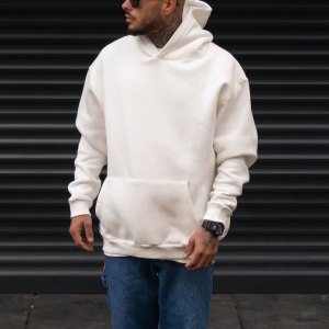 Men's Oversize Hoodie With Kangaroo Pocket In White - 3