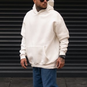 Men's Oversize Hoodie With Kangaroo Pocket In White - 4