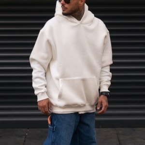 Men's Oversize Hoodie With Kangaroo Pocket In White - 5