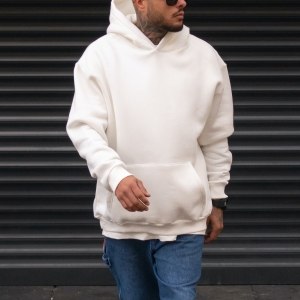 Men's Oversize Hoodie With Kangaroo Pocket In White - 1