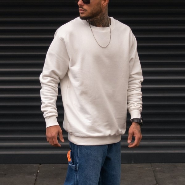 Men's Basic Oversize Sweatshirt In White - 4