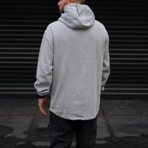 Men's Zipped Denim Sweatshirt With Double Pocket In Gray - 5