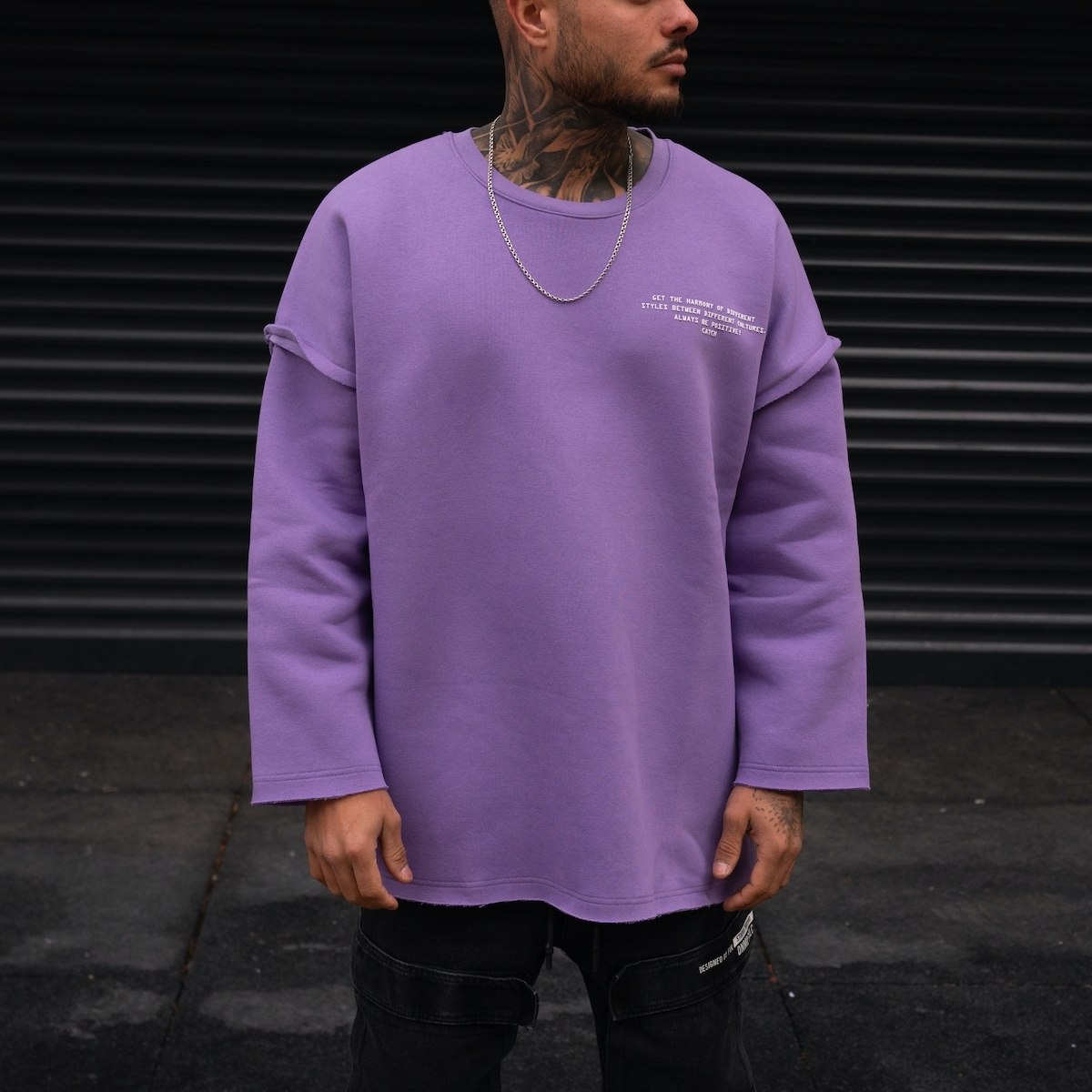 Men's Oversize Text Detailed White Sleeved Sweatshirt In Purple | Martin Valen