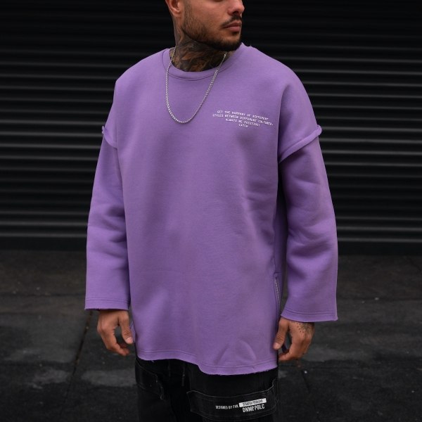 Men's Oversize Text Detailed Wide Sleeved Sweatshirt In Purple - 3