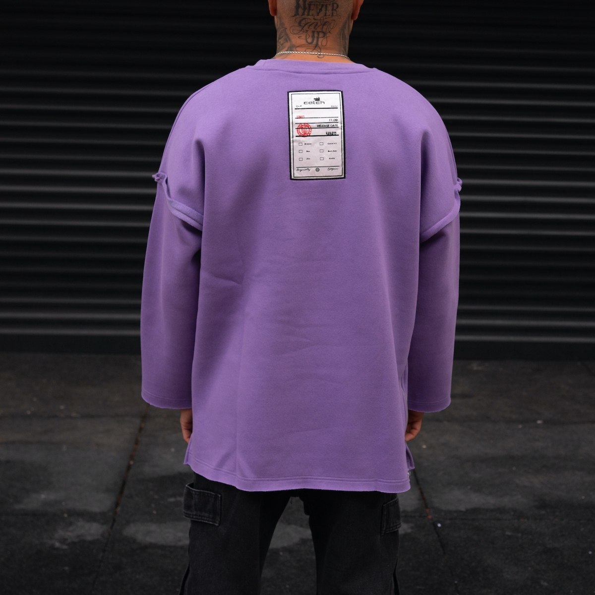 Men's Oversize Text Detailed Wide Sleeved Sweatshirt In Purple | Martin Valen