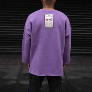 Men's Oversize Text Detailed White Sleeved Sweatshirt In Purple - 6