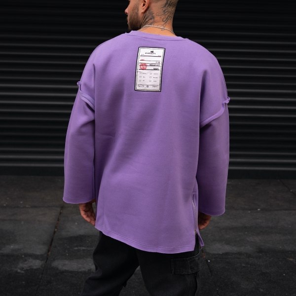 Men's Oversize Text Detailed White Sleeved Sweatshirt In Purple - 5